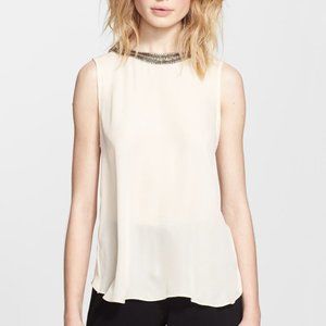 Haute Hippie Embellished Neck Silk Top Size M